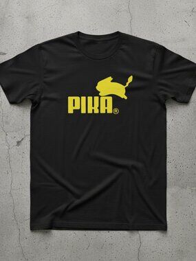 Pika Pikachu Pokemon Funny Puma Parody Graphic Black Unisex T-Shirt
